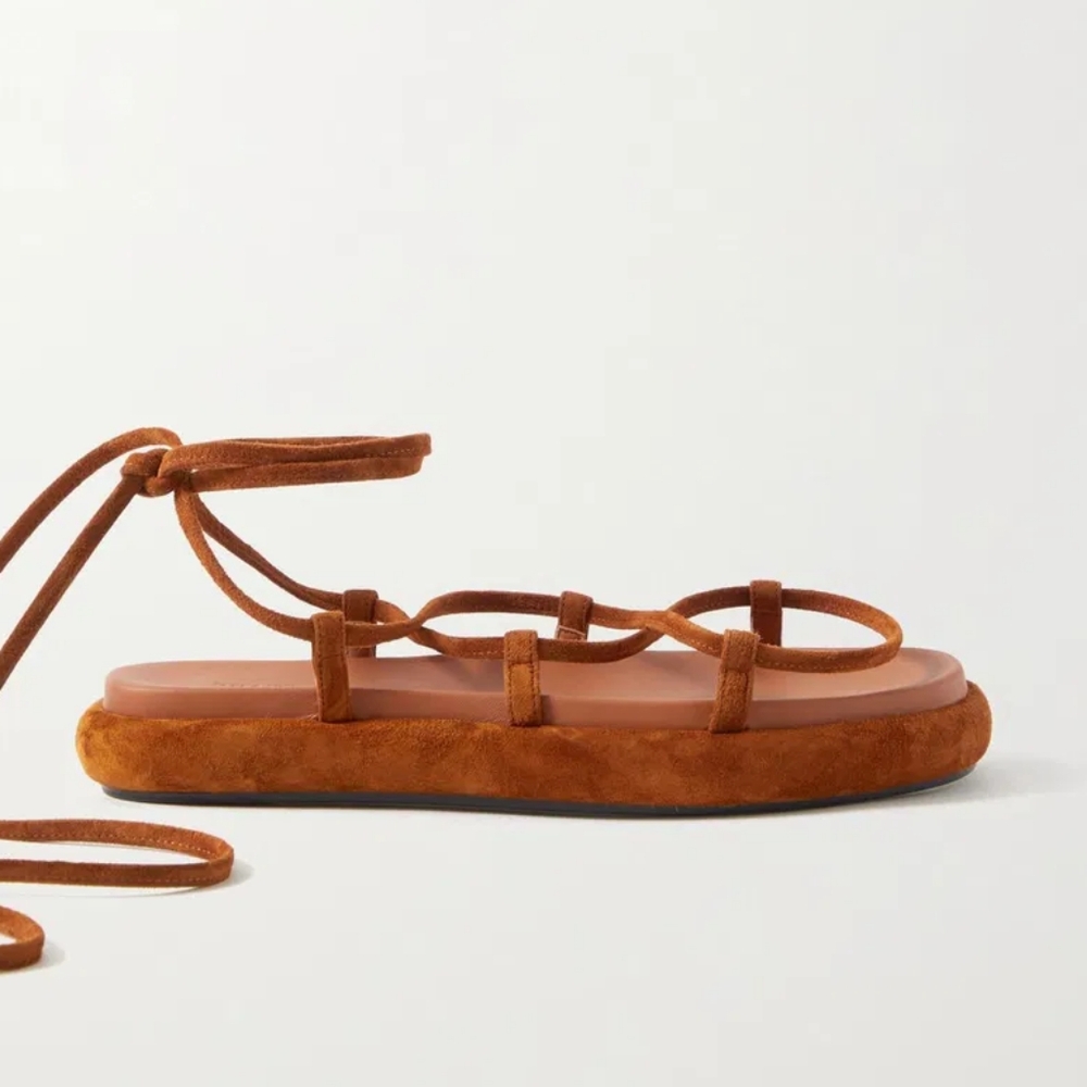 Khaite Alba Suede Ankle-Tie Gladiator Sandals - Picture 3 of 12